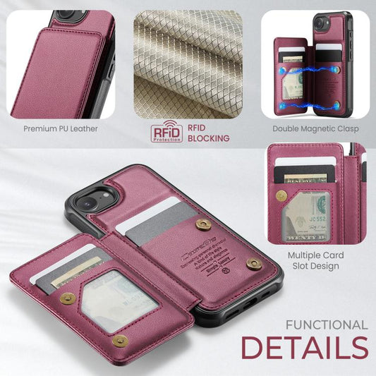 For iPhone 17e / 16e CaseMe C22 Card Slots Holder RFID Anti-theft Phone Case(Red)