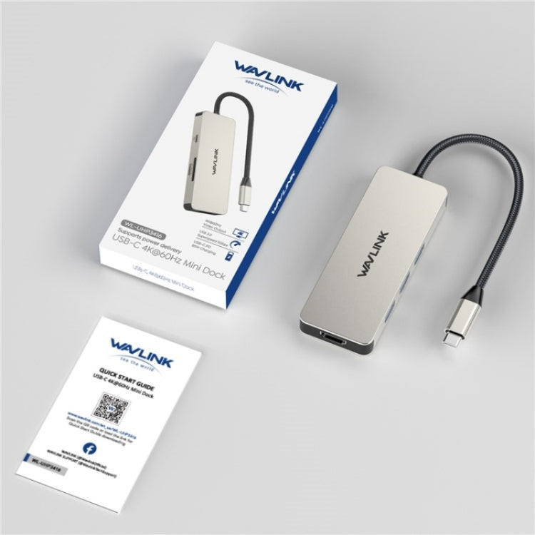 Station d'accueil Type-C WAVLINK UHP3416 7-en-1 PD100W avec lecteur de carte SD/TF et résolution 4K HD (Gris)