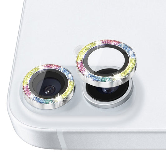 For iPhone 16 / 16 Plus NORTHJO Glitter Camera Lens Protector Tempered Glass Metal Ring Film(Colorful)