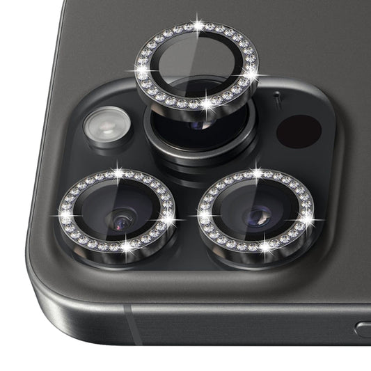 For iPhone 16 Pro / 16 Pro Max NORTHJO Rhinestone Camera Lens Protector Tempered Glass Metal Ring Film(Graphite)