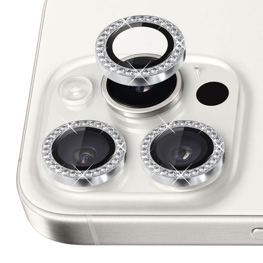 For iPhone 16 Pro / 16 Pro Max NORTHJO Rhinestone Camera Lens Protector Tempered Glass Metal Ring Film(Silver)