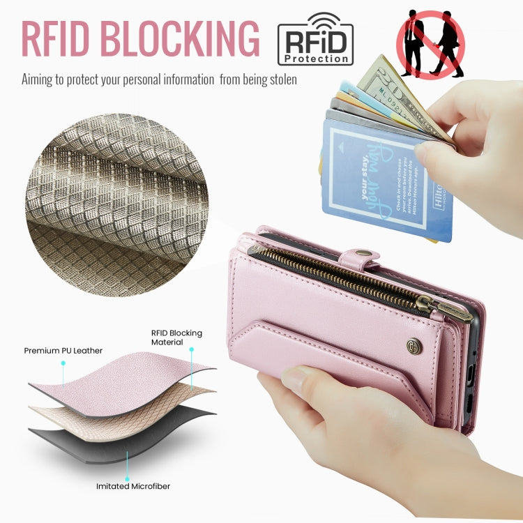 For Google Pixel 10 / 10 Pro / 9 CaseMe C36 Card Slots Zipper Wallet RFID Anti-theft Leather Phone Case(Pink)