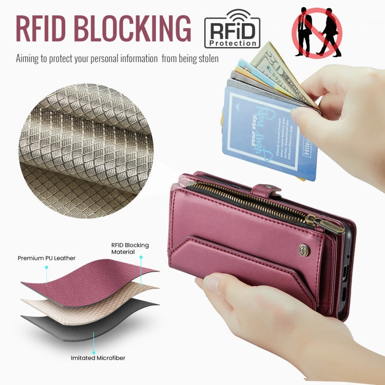 For Google Pixel 10 / 10 Pro / 9 CaseMe C36 Card Slots Zipper Wallet RFID Anti-theft Leather Phone Case(Wine)