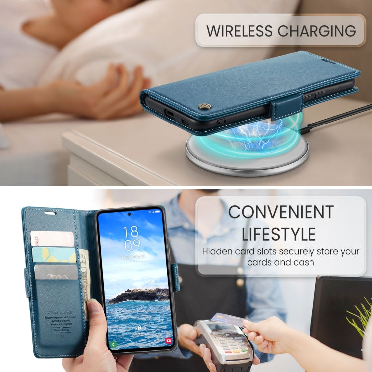 For Galaxy S24 FE 5G CaseMe 023 Butterfly Buckle Litchi Texture RFID Anti-theft Leather Phone Case(Blue)