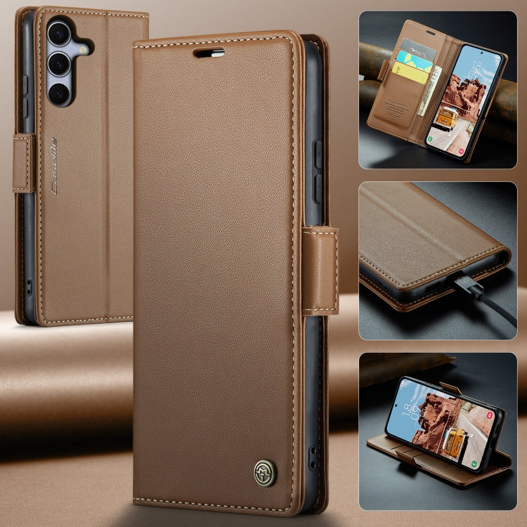 For Samsung Galaxy S25 5G CaseMe 023 Butterfly Buckle Litchi Texture RFID Anti-theft Leather Phone Case(Brown)