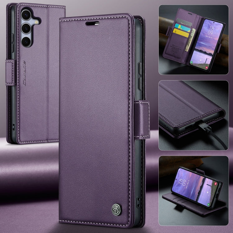 For Samsung Galaxy S25 5G CaseMe 023 Butterfly Buckle Litchi Texture RFID Anti-theft Leather Phone Case(Purple)