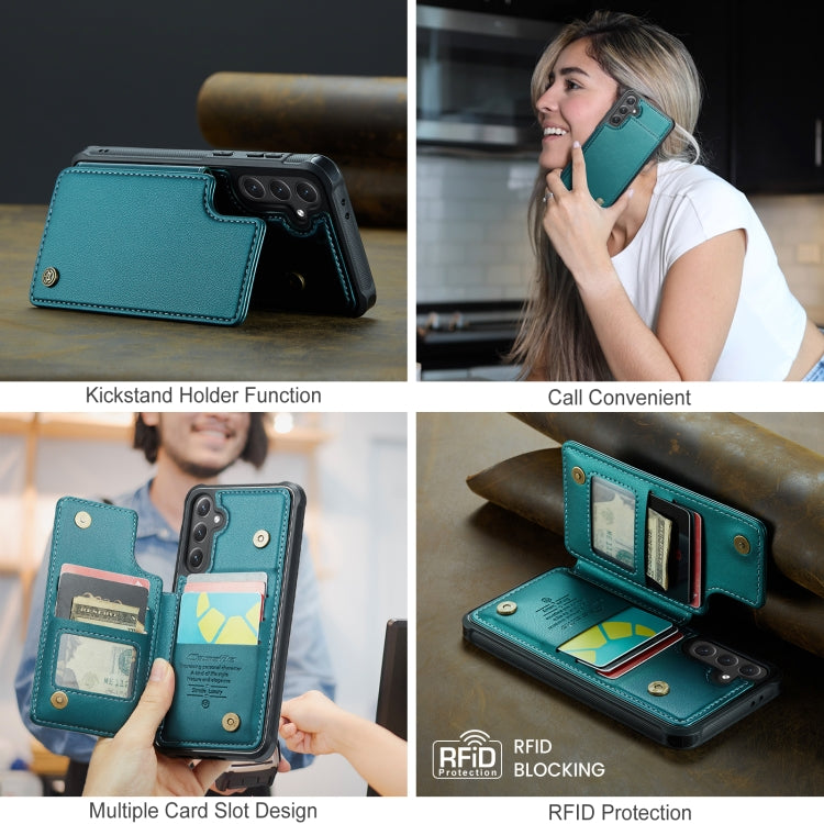 Pour Samsung Galaxy S24 FE 5G Étui de téléphone anti-vol RFID Caseme C22 avec fentes pour cartes (vert)
