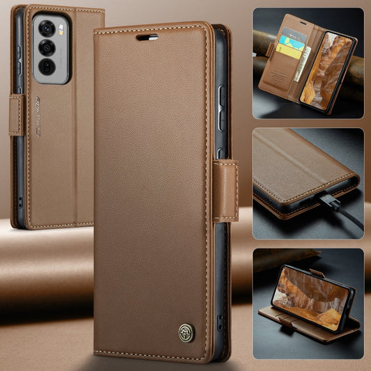 For OPPO Reno12 Pro 5G Global CaseMe 023 Butterfly Buckle Litchi Texture RFID Anti-theft Leather Phone Case(Brown)