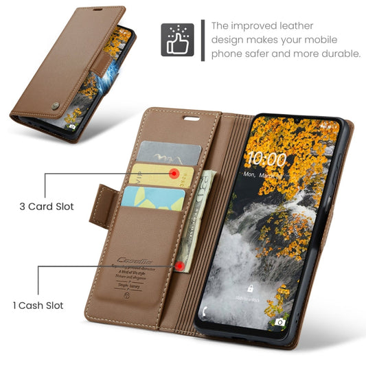 For Samsung Galaxy A07 / A06 CaseMe 023 Butterfly Buckle Litchi Texture RFID Anti-theft Leather Phone Case(Brown)