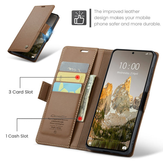 For Xiaomi 14T CaseMe 023 Butterfly Buckle Litchi Texture RFID Anti-theft Leather Phone Case(Brown)