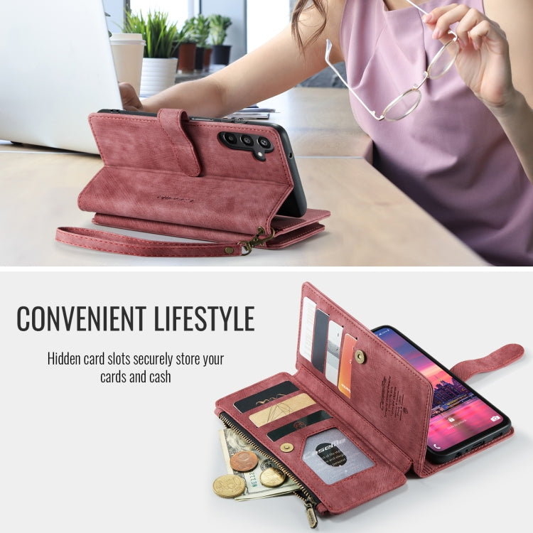 Pour Samsung Galaxy A16 5G Étui de téléphone en cuir portefeuille à fermeture éclair avec emplacements pour cartes CaseMe C30 (rouge)