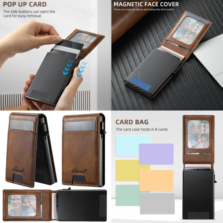 For Samsung Galaxy S23 Ultra 5G Suteni H19 Oil Wax 2-in-1 MagSafe Removable Card Box Back Phone Case(Black)
