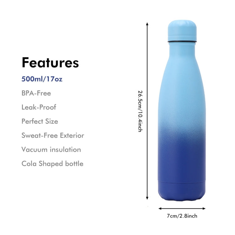 JUNSUNMAY 500ml Gradient Colored Coating 304 Stainless Steel Water Vacuum Bottle(Black White)