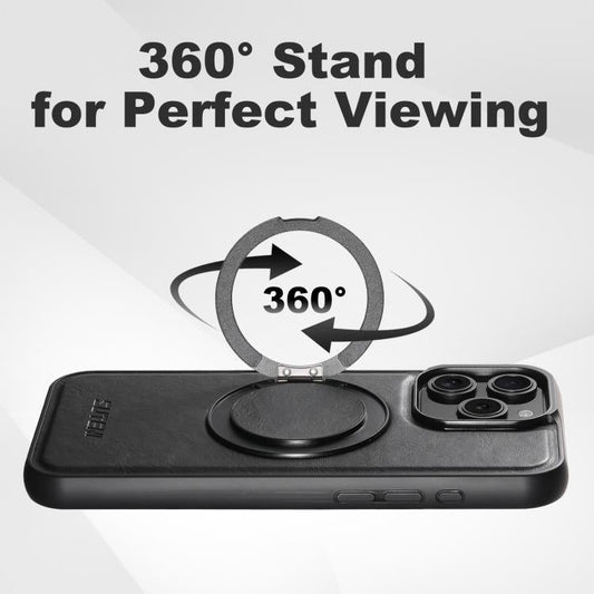 For iPhone 15 Pro Suteni G3 Oil Wax 360 Rotation Holder MagSafe Back Phone Case(Black)