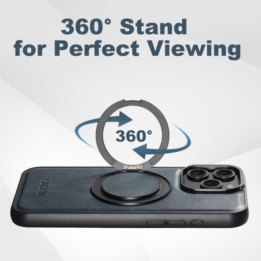 For iPhone 15 Pro Suteni G3 Oil Wax 360 Rotation Holder MagSafe Back Phone Case(Blue)