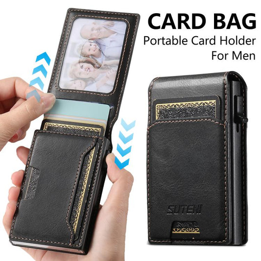 Suteni Oil Waxy Keys Automatically Pop Up Card Wallet Case(Black)