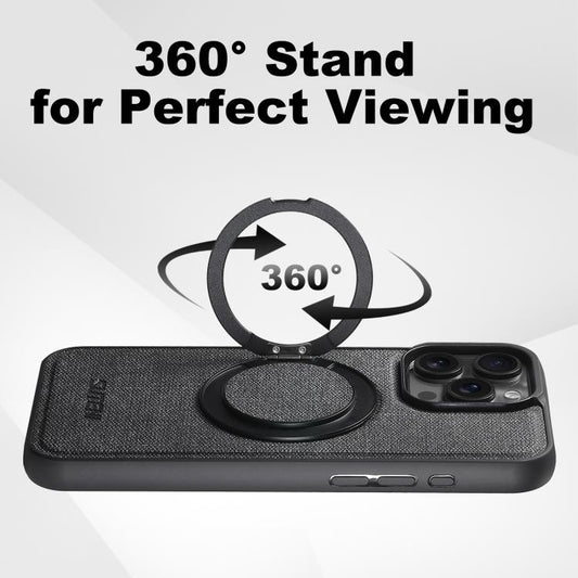 For iPhone 15 Pro Suteni G3 360 Rotation Holder MagSafe Denim Leather Back Phone Case(Black)
