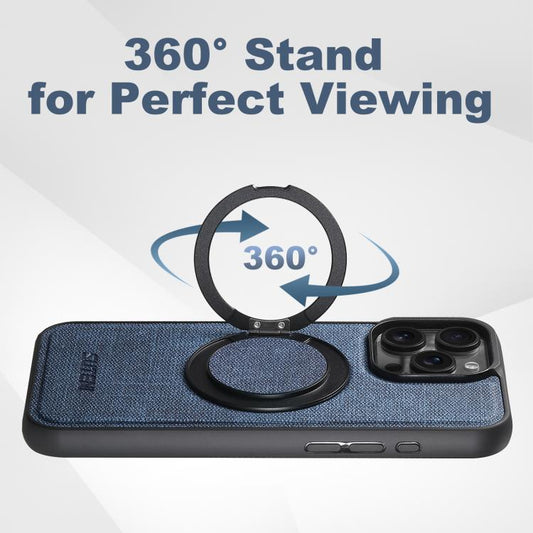 For iPhone 15 Pro Suteni G3 360 Rotation Holder MagSafe Denim Leather Back Phone Case(Blue)