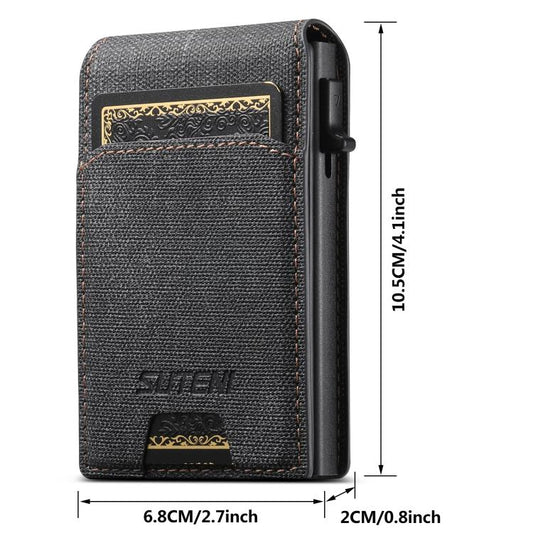 Suteni Denim Pattern Button Automatically Pops Out the Card Box(Black)