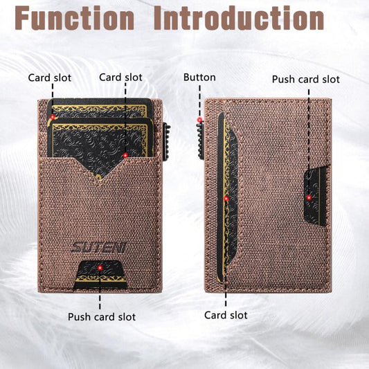 The Suteni denim double-sided card slot button automatically ejects the card box(Brown)