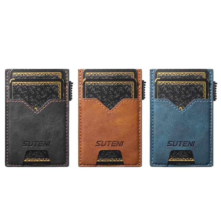 The Suteni denim double-sided card slot button automatically ejects the card box(Blue)