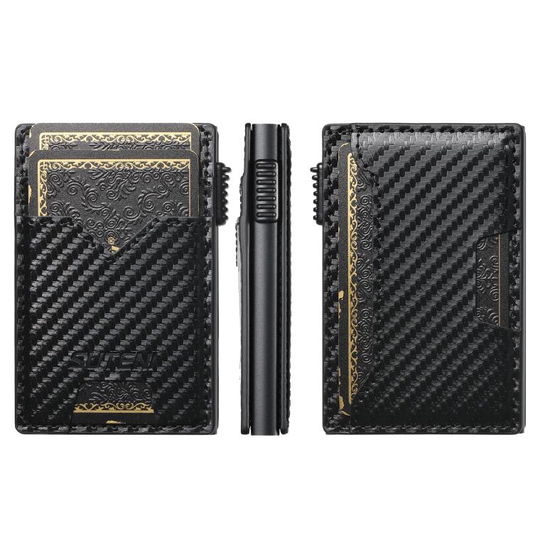 The Suteni carbon fiber pattern double-sided card insertion button automatically ejects the card box(Black)
