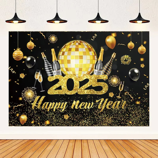 2025 Happy New Year Backdrops for Christmas Photography Decor Background Fireworks Celebrate Party Family Poster Photo Props
