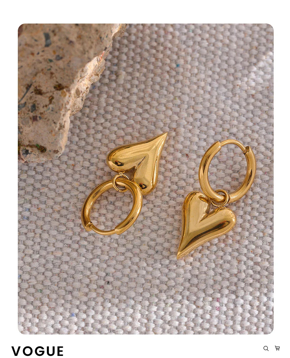 Yhpup Stainless Steel Chic Heart Huggie Hoop Earrings Charm Gold Color Tarnish Free Trendy Fashion Jewelry for Women Bijoux