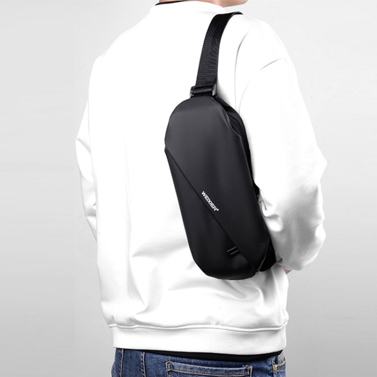 WEIXIER 8641 Sac banane imperméable pour homme Sac de poitrine multifonctionnel Sac à bandoulière de sport et de loisirs (Noir)