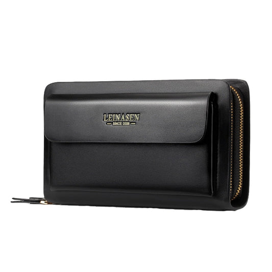 LEINASEN A82 Handbag Men Business Clips Long Big Capacity Casual Multi-Card Zipper(Black)