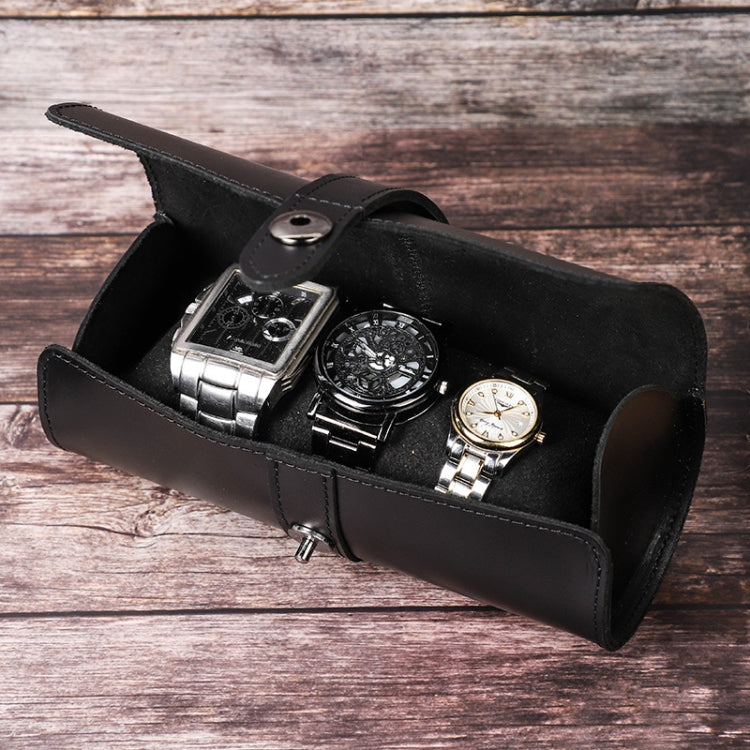 Contacts Family CF1117A 3 Watch Positions Leather Watch Box Round Buckle Outdoor Travel Watch Storage Box(Black)