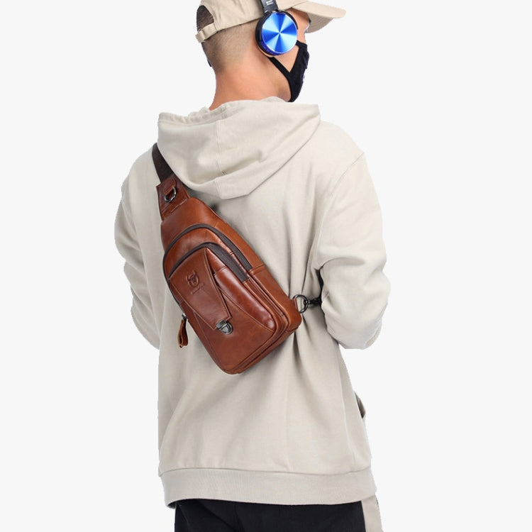 BULL CAPTAIN 110 Men Leather Shoulder Bag Cowhide Leather Multi-Function Chest Bag(Black)