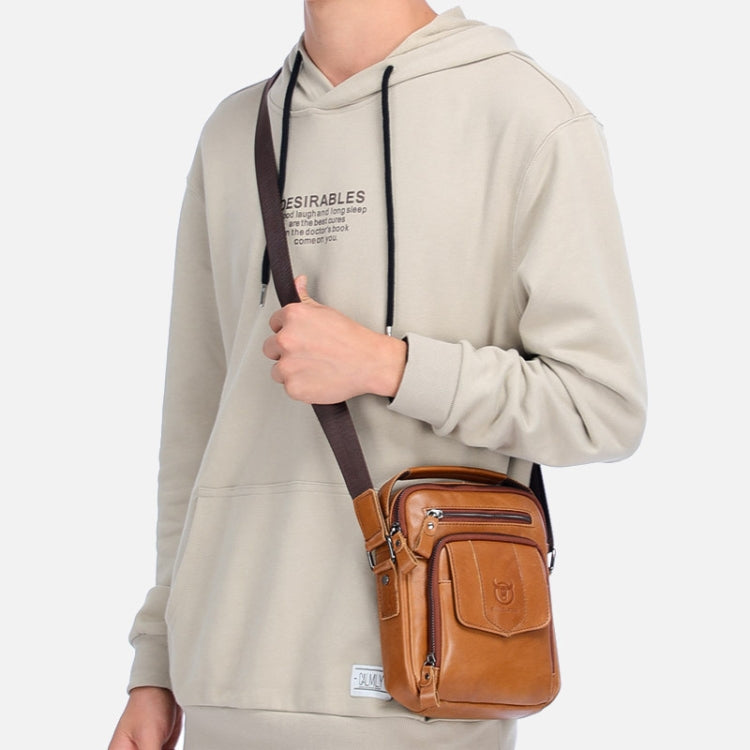 BULL CAPTAIN 777 Men Leather Shoulder Bag First-Layer Cowhide Retro Large Capacity Satchel(Brown)