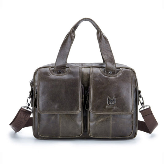 BULL CAPTAIN 042 Men Leather Single-shoulder Messenger Bag Cowhide Handheld Briefcase(Iron Cyan)