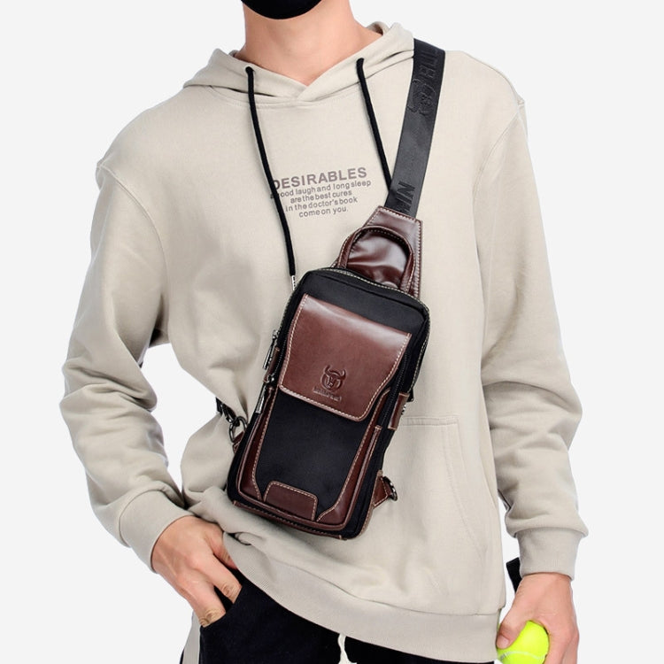 BULL CAPTAIN 9999 Leather Men Chest Bag First-Layer Cowhide Casual Shoulder Bag, Colour: Blue Black