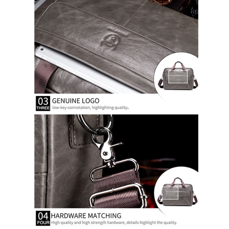 BULL CAPTAIN 046 Men Leather Briefcase First-Layer Cowhide Computer Handbag(Iron Gray)