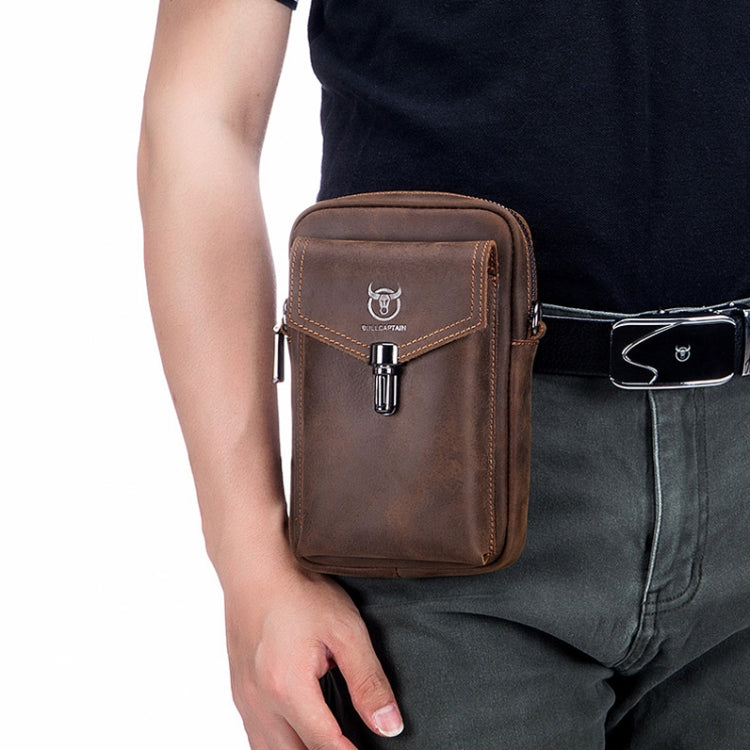 BULL CAPTAIN 076 Retro Leather Mobile Phone Waist Bag Men Leather Messenger Bag(Brown)