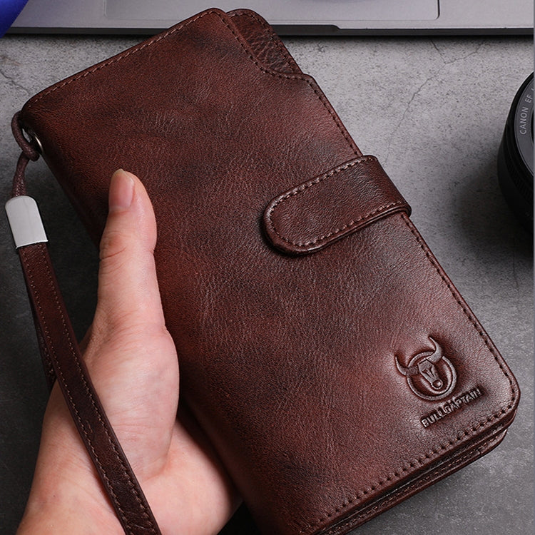 BULL CAPTAIN 028 Long Buckle Retro Cowhide Multi-Function Wallet (Coffee)