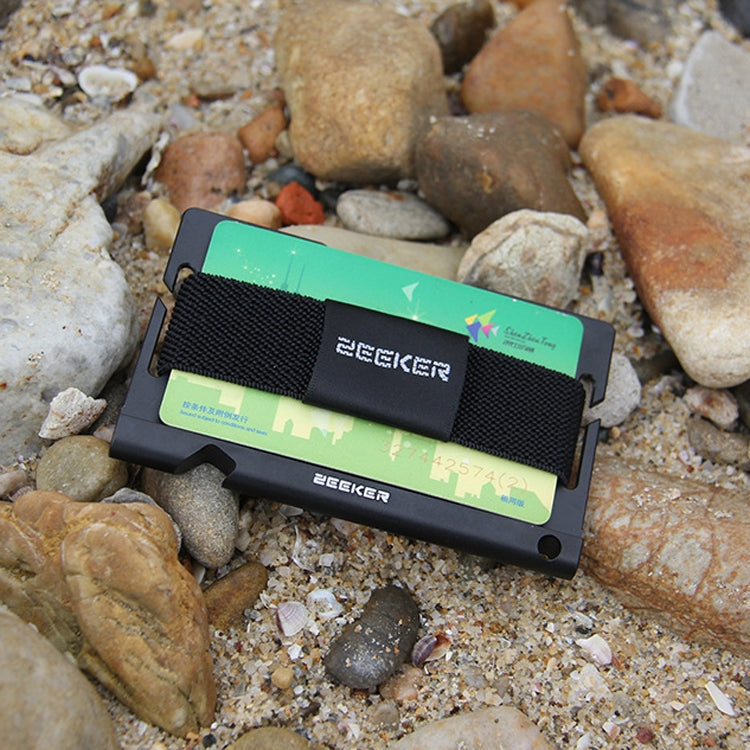 ZEEKER JK03 Aluminum Alloy Card Holder Multi-Function Elastic Band Women And Men Wallet Metal Business Card Holder(Black)