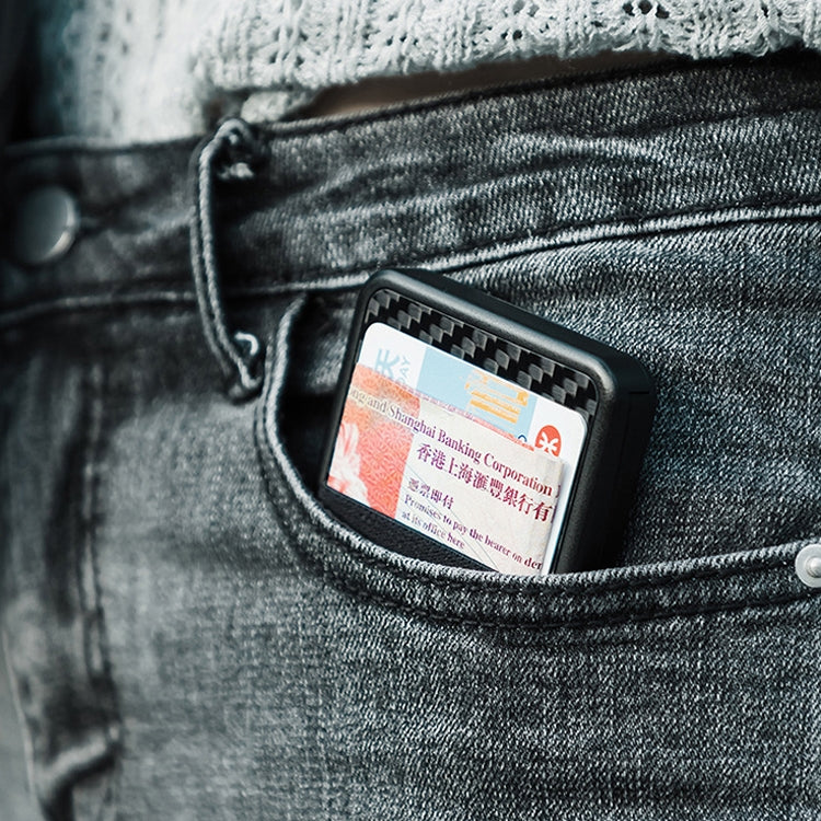 New-Bring Carbon Fiber Metal Card Holder Male Personality Card Holder Anti-Theft RFID Ultra-Thin Small Card Box(Black)