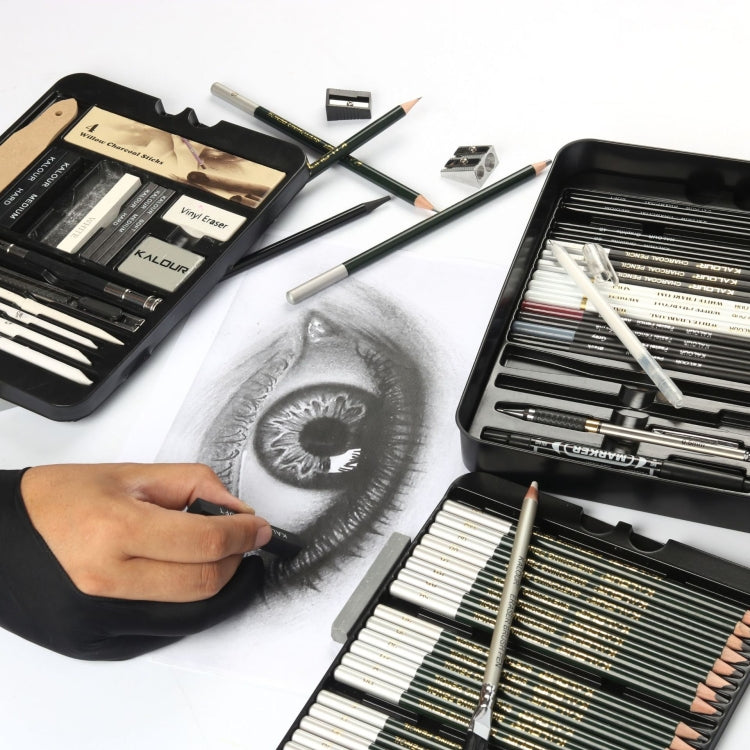 KALOUR Ensemble de 70 crayons d'esquisse dans une boîte en fer, kit d'outils de croquis, crayons de peinture beaux-arts (noir)