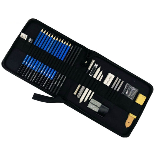 KALOUR 33 in 1 Sketch Pencil Set Beginner Brush Art Supplies(Black)