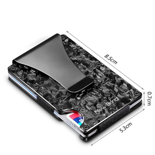 New Bring Metal Card Holder Men Ultra-Thin Anti-Theft Compact Wallet Card Holder(Black Forged Pattern)