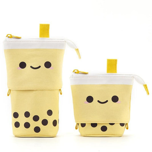 ANGOO Cute Girl Heart Multifunctional Pen Holder Stationery Retractable Storage Bag(Mango Tea)