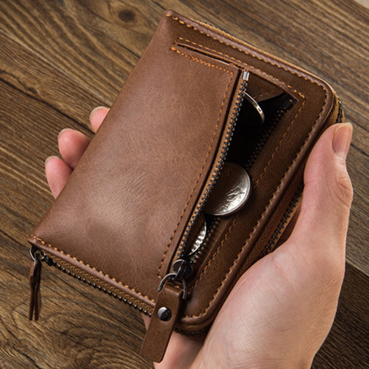 Baellerry D3124 Short PU Leather Wallet Zipper Retro Youth Small Wallet(Brown Vertical)