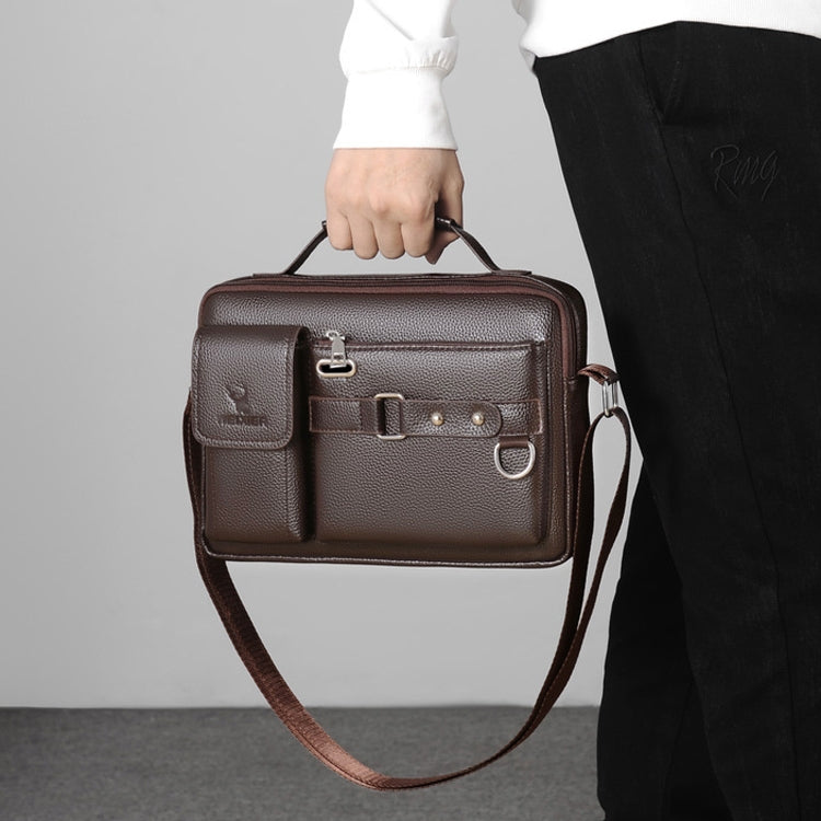 WEIXIER D235 Sac à bandoulière pour hommes en cuir PU portable (Texture unie noir)