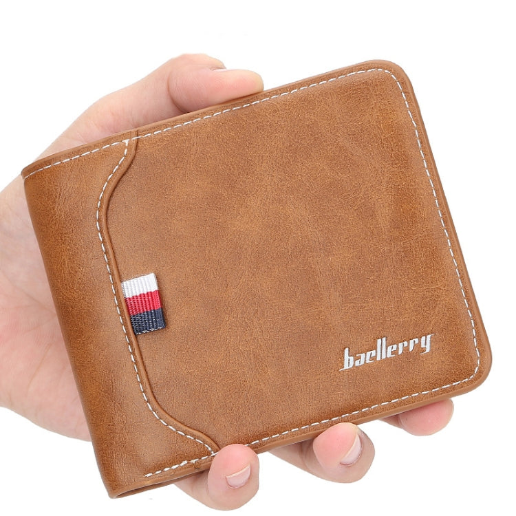 Baellerry Short Wallet Tri-fold Horizontal Coin Purse For Men(Red Brown)