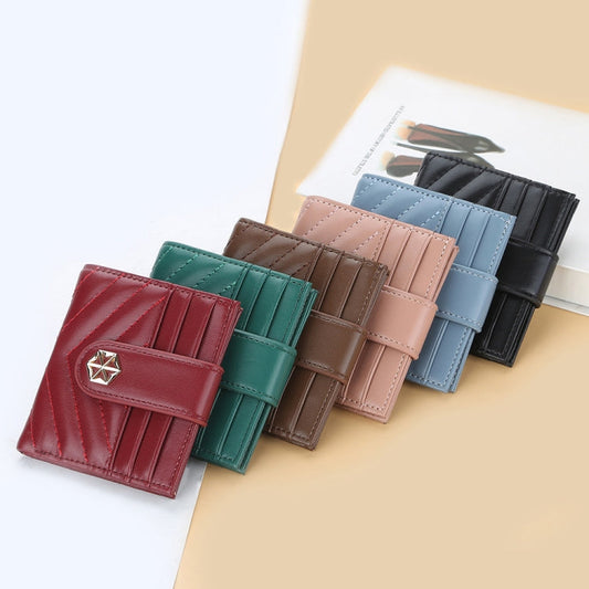 BOISEEN Ladies Card Holder Embossed Multi-Card Slot Buckle Bank Card Holder Small Wallet(Black)