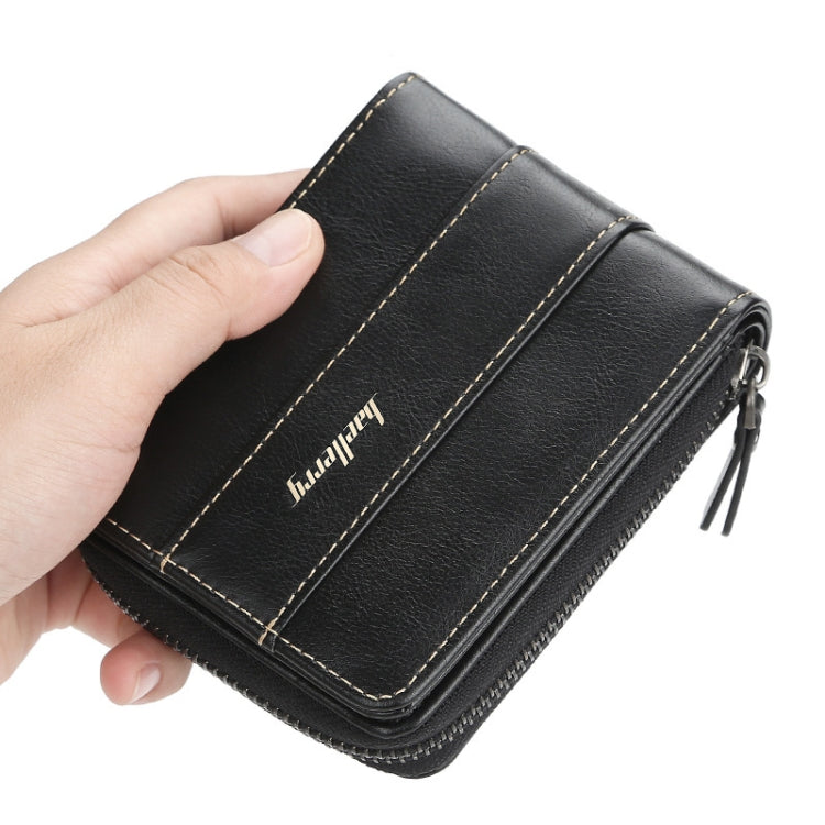 Baellerry Men Short Wallet Buckle Multi-card Coin Purse Tri-fold Zip Wallet(Light-coffee)