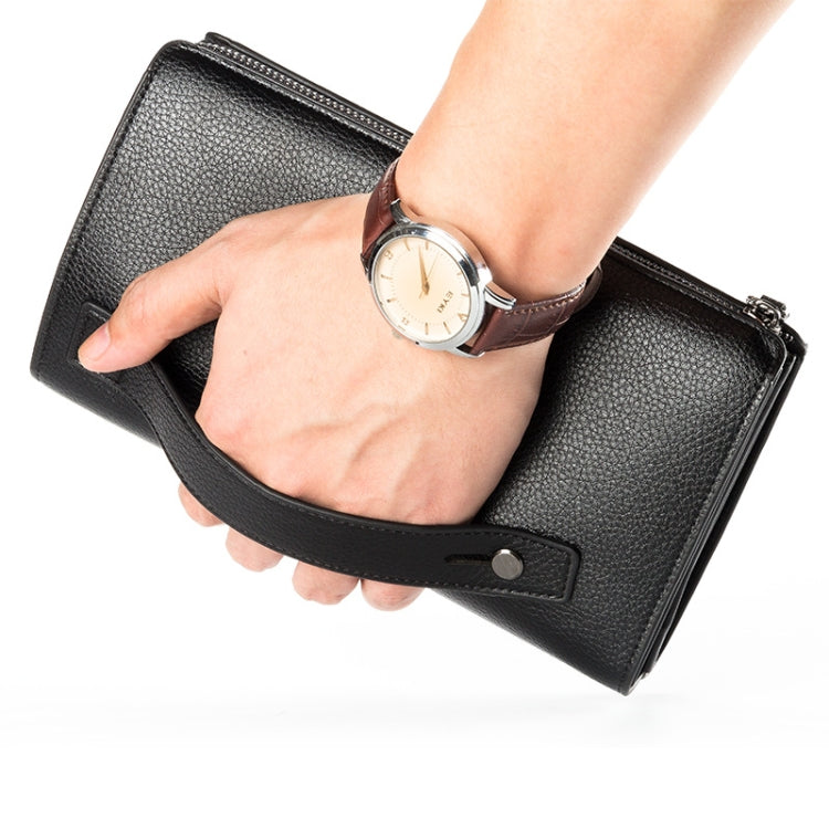 Baellerry Pochette Homme en Cuir PU Style Business Décontracté, Portefeuille Zippé Motif Litchi (Noir)